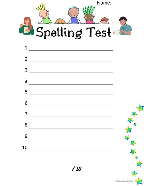 Read Spelling Test Paper 10 Words 