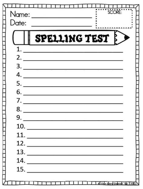 Read Online Spelling Test Paper Printables 