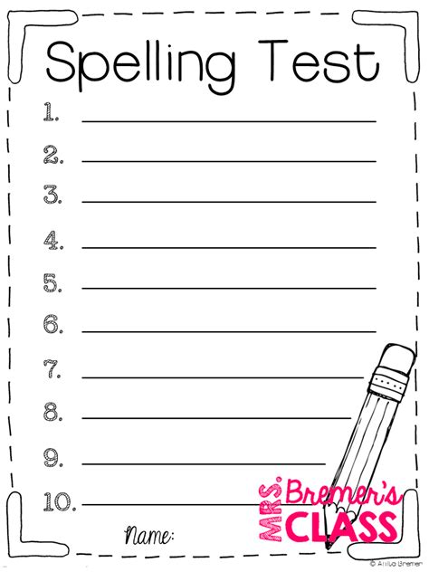 Read Online Spelling Test Paper Printables 