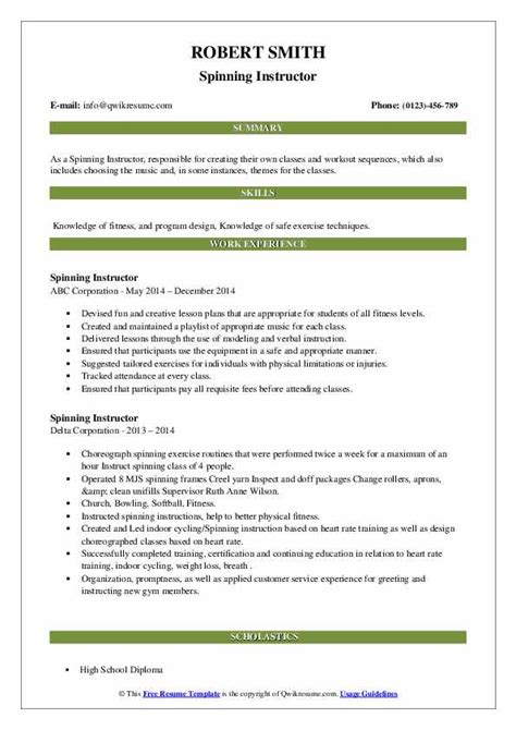 spinning instructor biography sample