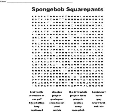 spongebob Word Search WordMint