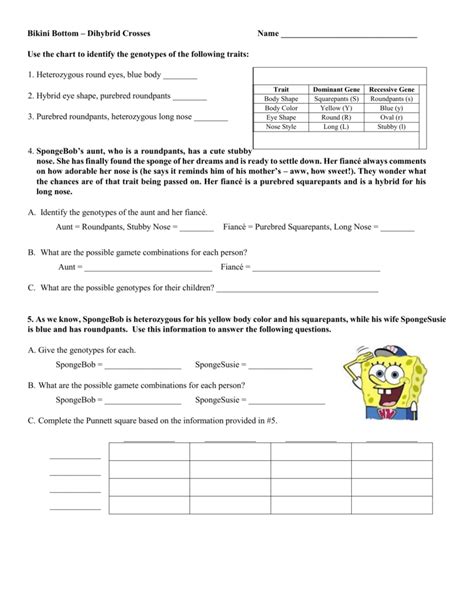 Spongebob Dihybrid Answer Key Free Pdf Documents Sharing Punnett Square Worksheet Dihybrid - Punnett Square Worksheet Dihybrid