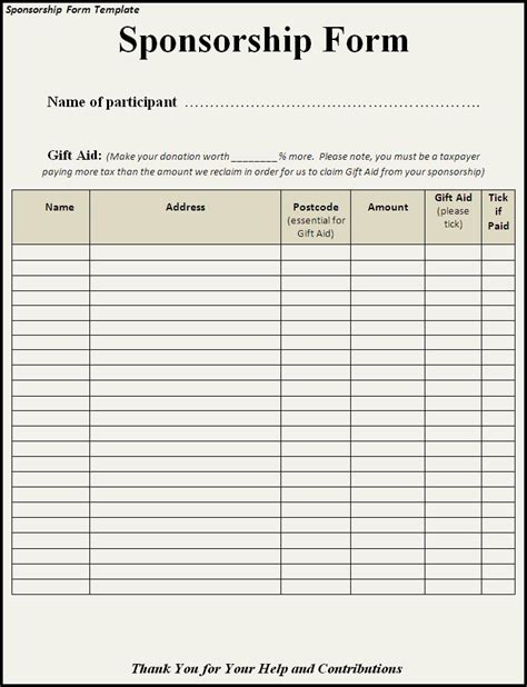 Download Sponsor Form Template Word Document 