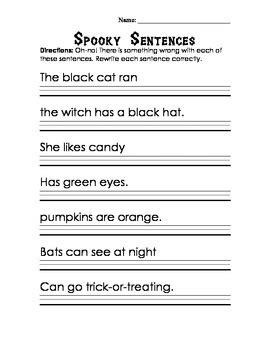 Spooky Sentences Editing Worksheet 1st 2nd Grade By Editing Sentences 2nd Grade - Editing Sentences 2nd Grade