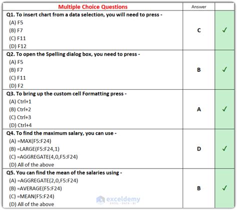 spreadsheet multiple choice quiz Spreadsheet Formula