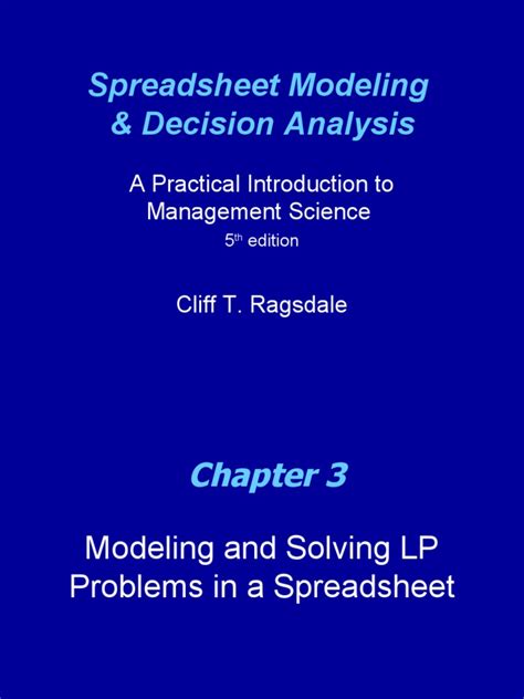 Read Spreadsheet Modeling Decision Analysis A Practical Introduction To Management Science Pdf 