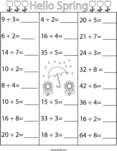 Spring Division Math Worksheet Twisty Noodle Math Division 2nd Grade Math Division Worksheet - 2nd Grade Math Division Worksheet