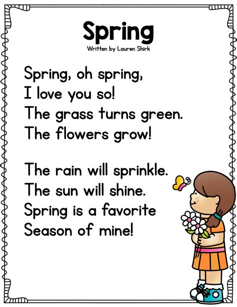 Spring Poem Of The Week For Kindergarten And Poem For First Grade - Poem For First Grade