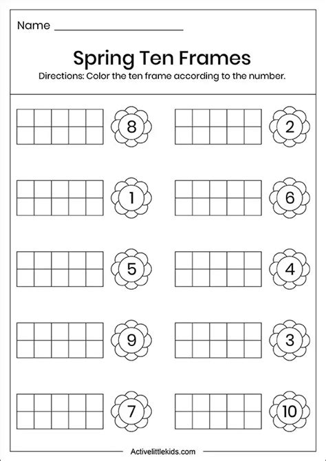 Spring Ten Frame Worksheets For Kindergarten Active Little Ten Frames Worksheet - Ten Frames Worksheet