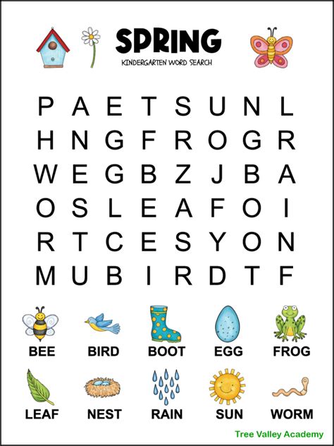 Spring Word Search For Kindergarten Tree Valley Academy Word Searches Kindergarten - Word Searches Kindergarten