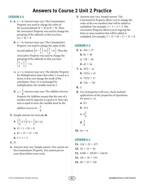 Full Download Springboard Mathematics Course 1 Unit 2 Answers 