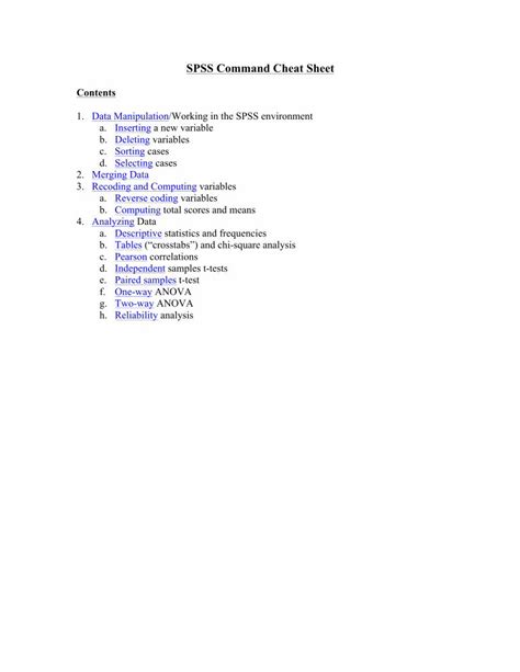 Read Online Spss Command Cheat Sheet Barnard College 