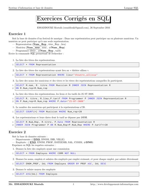 Sql Exercices Corrig S