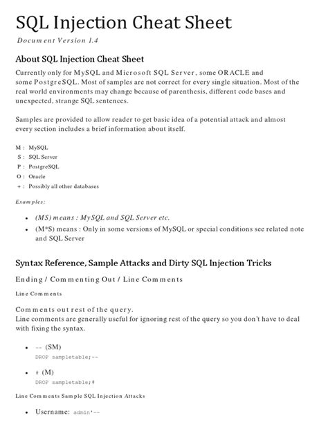 Sql Injection Cheat Sheet