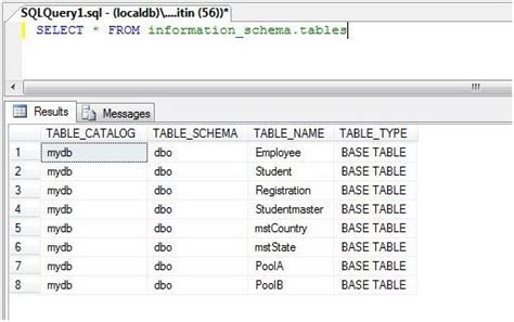 sql list tables in database