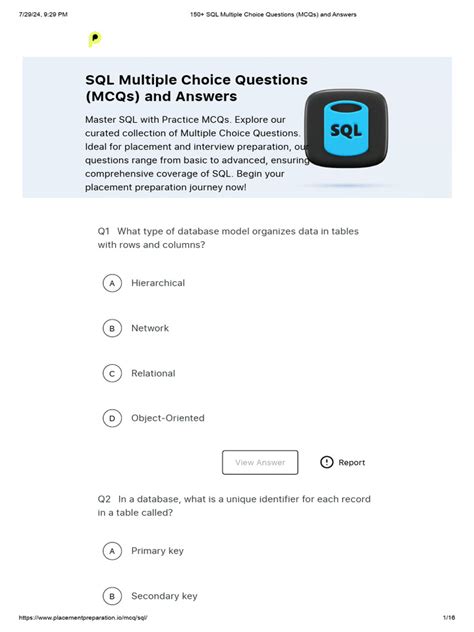 Sql Multiple Choice Questions And Answers