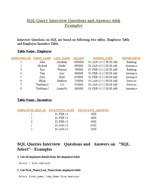 Sql Queries Interview Questions And Answers For 3 Years