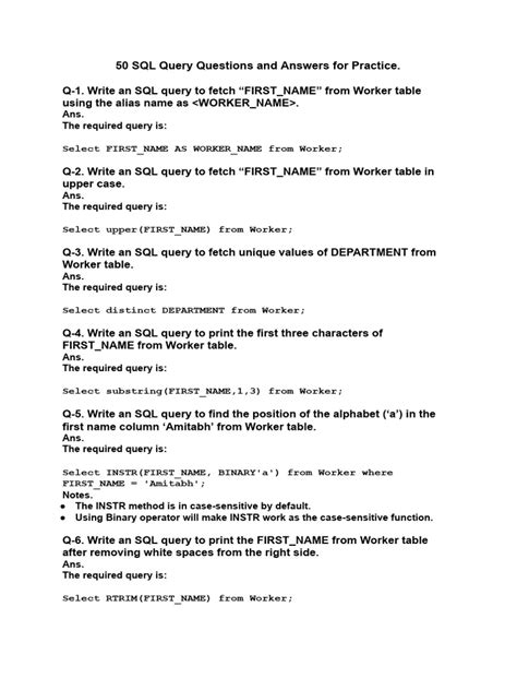 Read Online Sql Query Questions And Answers 