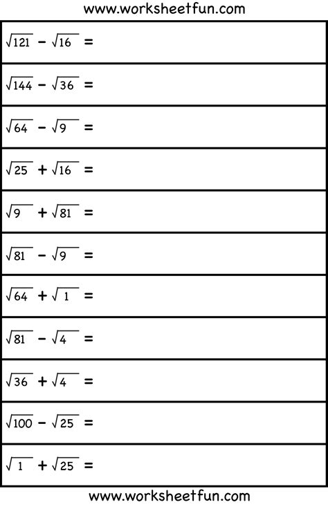 Square Root Worksheets Operations With Square Roots Worksheet - Operations With Square Roots Worksheet