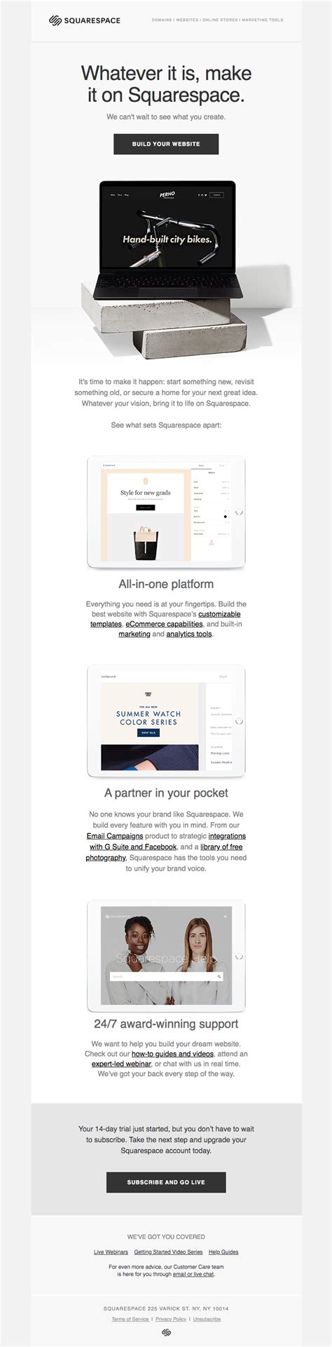squarespace sent this email with the subject line Getting started
