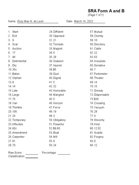 Sra Test With Answer