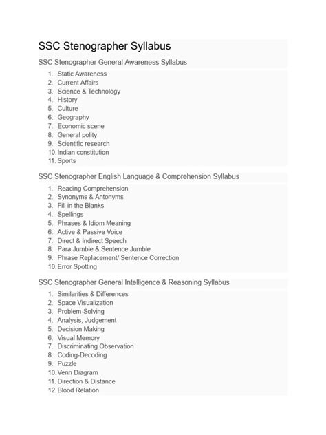Ssc Stenographer Syllabus Pdf