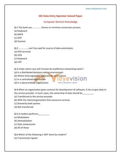 Read Ssc Data Entry Operator Exam Solved Paper 2011 