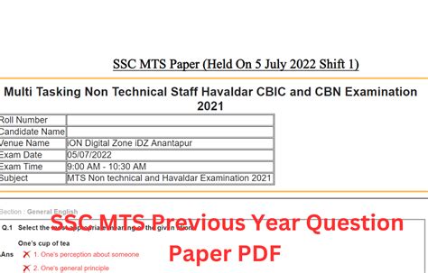 Download Ssc Mts Exam Paper 2011 