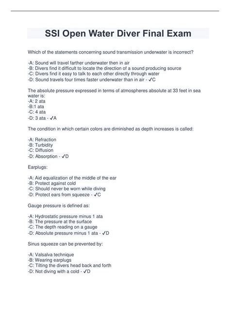 Read Ssi Open Water Diver Final Exam Answers 