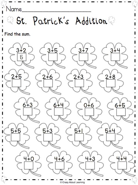 St Patricku0027s Day Addition Up To 5 Worksheet Kindergarten St Patricks Day Worksheet - Kindergarten St Patricks Day Worksheet