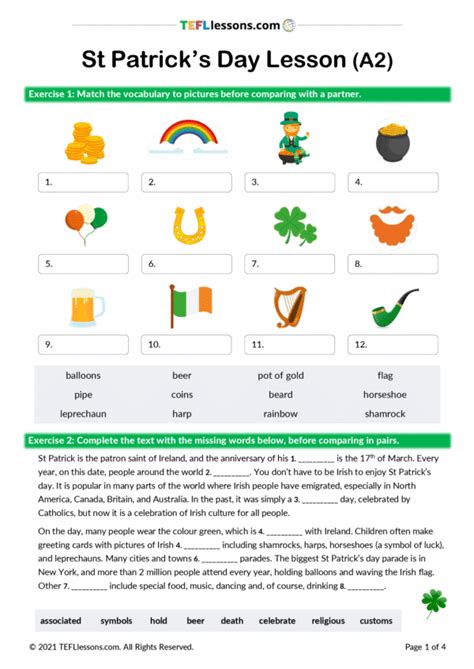 St Patricku0027s Day Lesson A2 Isl Collective St Patrick S Day Comprehension Worksheet - St Patrick's Day Comprehension Worksheet
