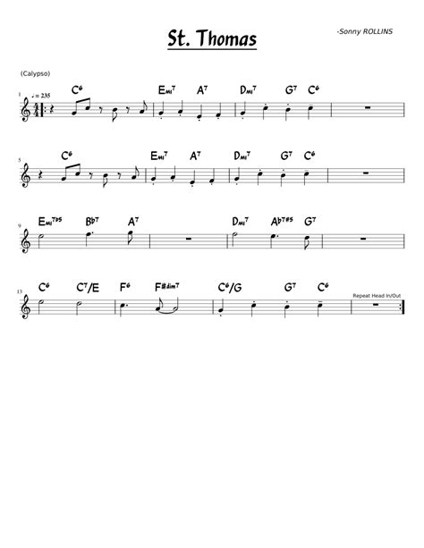 St Thomas Lead Sheet