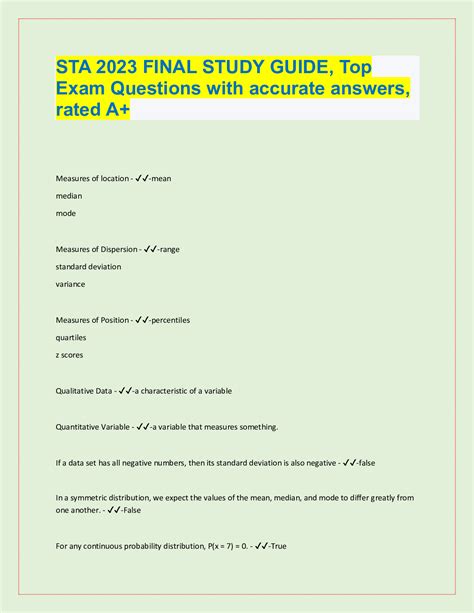 Sta 2023 Final Exam Study Guide