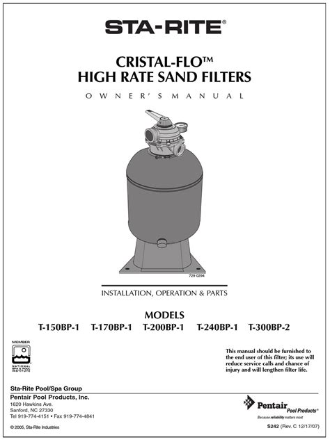 Sta Rite Sand Filter Manual