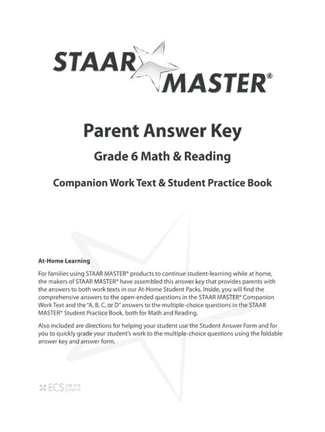 Staar Master Student Practice Answer Key
