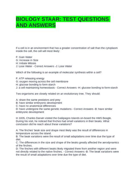 Staar Test Answers
