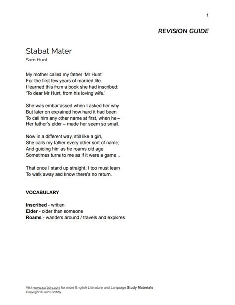 Read Online Stabat Mater By Sam Hunt 5 Igcse Exam Style Questions With 1 Model Response In 920 Words Songs Of Ourselves 