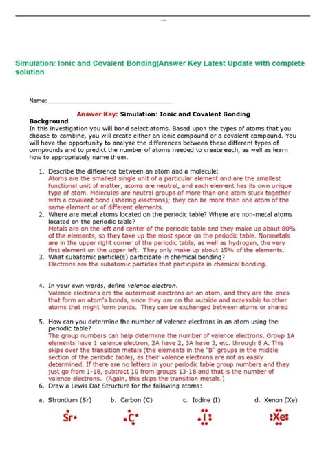 Stability In Bonding Answer Key
