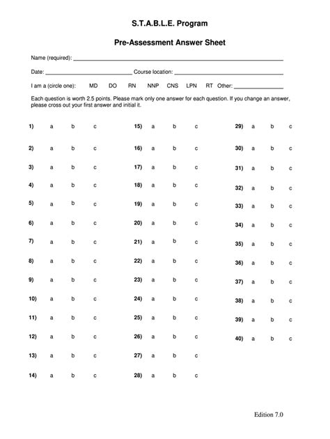 Read Online Stable Program Pre Assessment Test Answers 