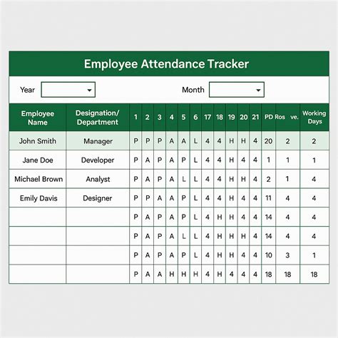 Staff Attendance Tracker Excel