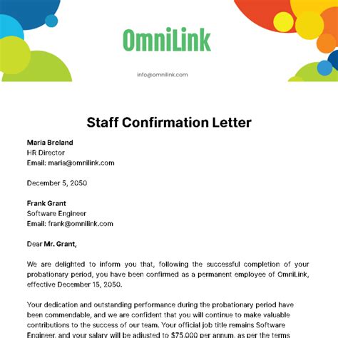 Staff Confirmation Letter Format
