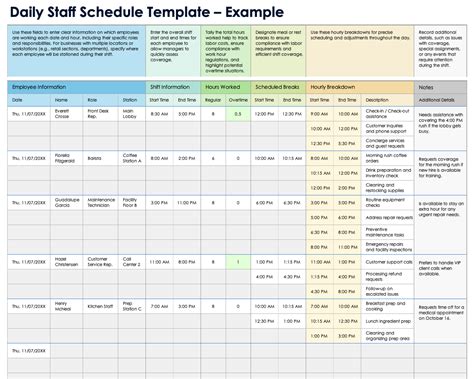 Staff Daily Schedule Template