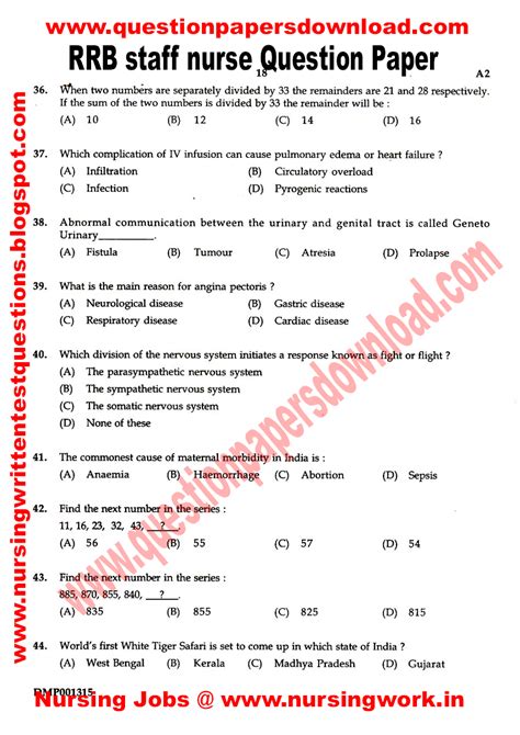 Download Staff Nurse Question Paper With Answers 