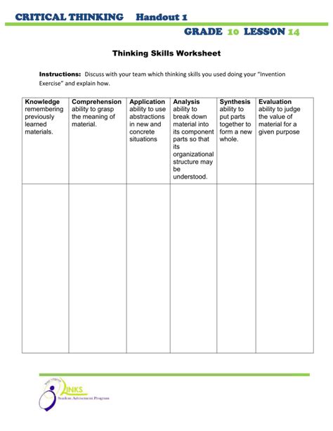 Stages Of Critical Thinking Worksheet The Critical Thinking Worksheet - Critical Thinking Worksheet