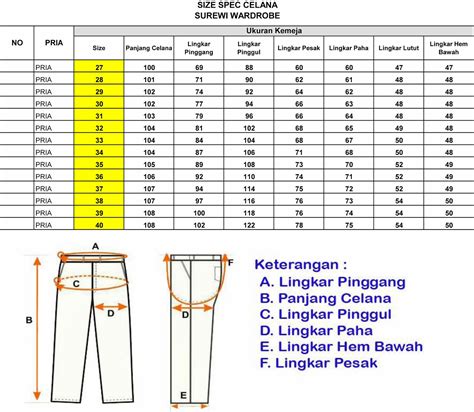 Standar Ukuran Kemeja Dan Celana Di Surewi Wardrobe Size Chart Baju - Size Chart Baju