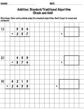Standard Addition Algorithm For 4th Grade Tpt Standard Algorithm Subtraction 4th Grade - Standard Algorithm Subtraction 4th Grade
