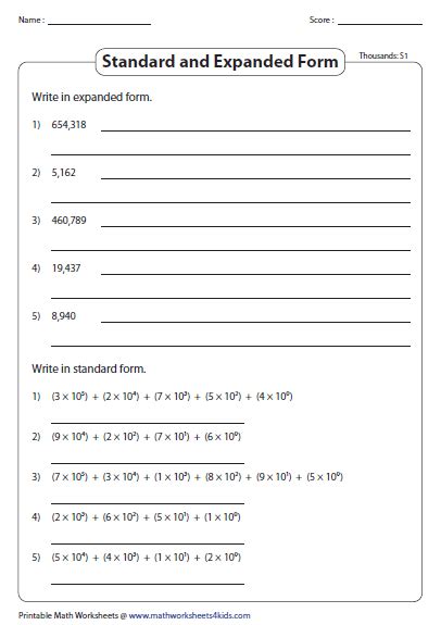 Standard And Expanded Exponential Form Worksheets Standard Form 5th Grade - Standard Form 5th Grade