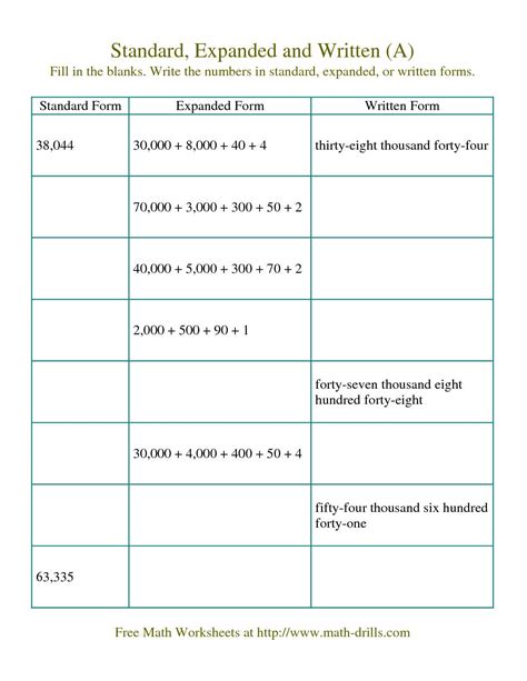 Standard Expanded And Written Form Worksheet For 5th 5th Standard Fill In The Blanks - 5th Standard Fill In The Blanks