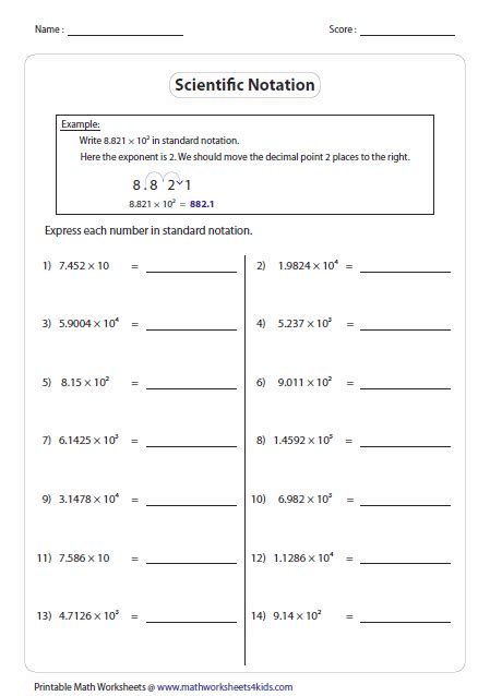 Standard Form Scientific Notation Worksheets Standard Form Math Worksheets - Standard Form Math Worksheets