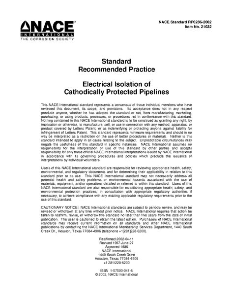 standard practice electrical isolation of cathodically